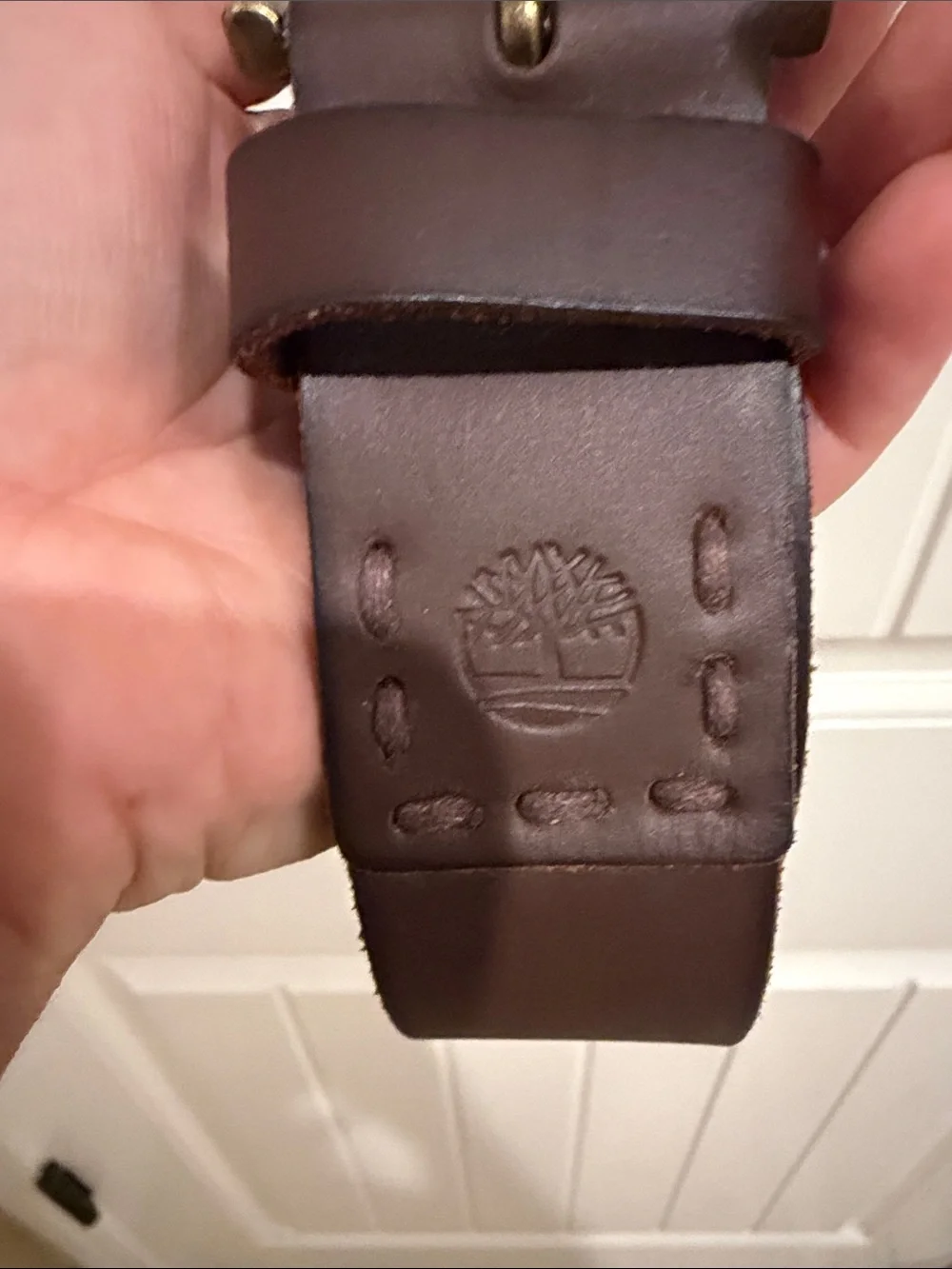 Timberland Dark Brown Leather Belt with Brass Buckle